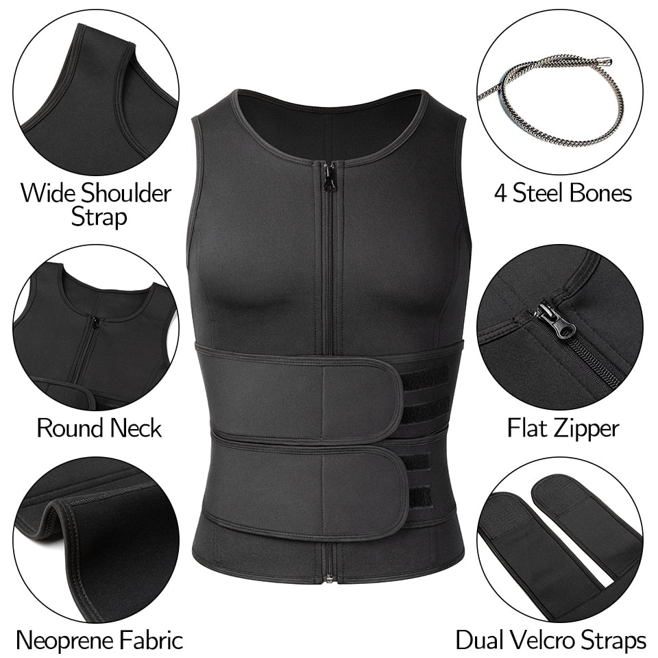 Men Body Shaper Waist Trainer Sauna Suit, Weight Loss Shirt Fat Burner Workout Shapewear