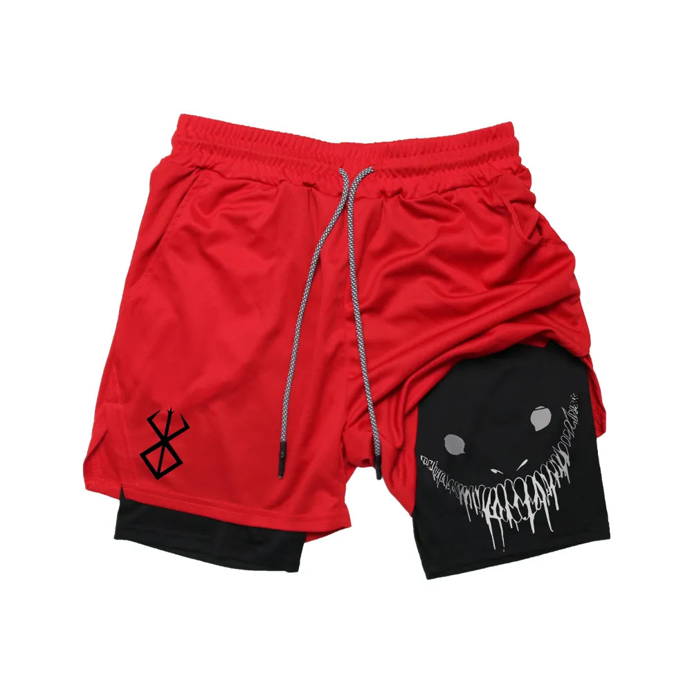 Unleash Your Inner Warrior: Anime-Inspired Berserk 2-in-1 Running Shorts for Intense Fitness Training and Summer Workouts