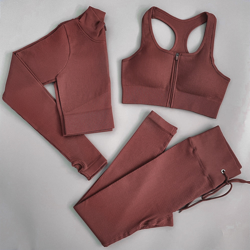 2/3/5PC Women tracksuit Seamless Yoga Set Workout Sportswear Gym Clothing Drawstring High Waist  Leggings Fitness Sports Suits