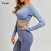 Seamless Yoga Set Sports 2 Piece Set Women Clothing Long Sleeve Gym Crop Top High Waist Leggings Workout Set Fitness Sportswear