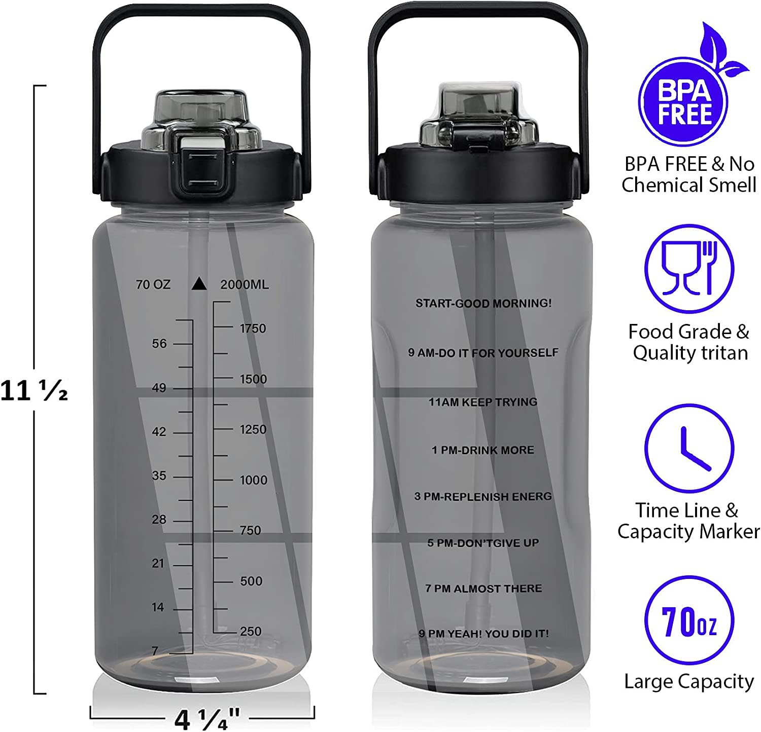 Half Gallon Water Bottle, 2L Water Bottle, Leak-proof Water Bottle, Motivational Water Bottle,  Fitness Water Bottle, and Hydration Bottle.