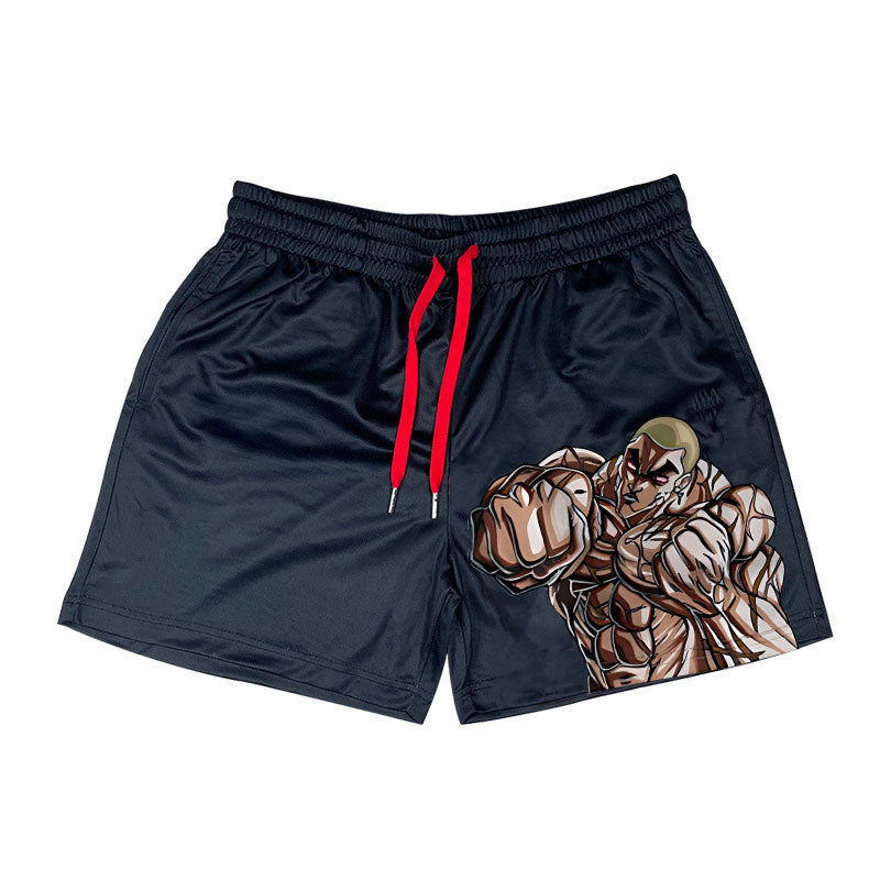 Men's Athletic Shorts for Running, Training, and Fitness Activities with an Anime-Inspired Design